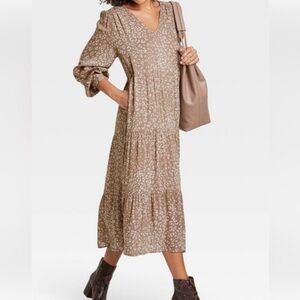 A New Day Elegant Brown Leopard Print Maxi Dress size Small